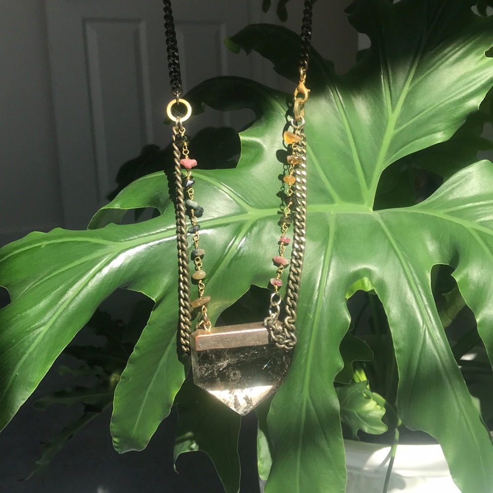BCP Watermelon tourmaline & smoky quartz necklace